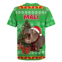 Mali Christmas Rugby Jersey with Hippo Santa Hat Snowflakes and Holiday Gift - Wonder Print Shop