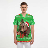 Mali Christmas Scrub Top with Hippo Santa Hat Snowflakes and Holiday Gift - Wonder Print Shop