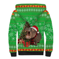Mali Christmas Sherpa Hoodie with Hippo Santa Hat Snowflakes and Holiday Gift - Wonder Print Shop