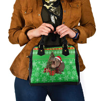Mali Christmas Shoulder Handbag with Hippo Santa Hat Snowflakes and Holiday Gift - Wonder Print Shop