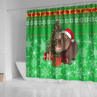 Mali Christmas Shower Curtain with Hippo Santa Hat Snowflakes and Holiday Gift - Wonder Print Shop