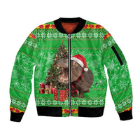 Mali Christmas Sleeve Zip Bomber Jacket with Hippo Santa Hat Snowflakes and Holiday Gift - Wonder Print Shop