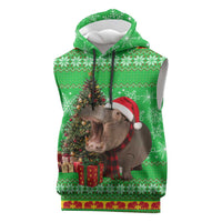 Mali Christmas Sleeveless Hoodie with Hippo Santa Hat Snowflakes and Holiday Gift - Wonder Print Shop