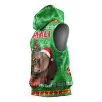 Mali Christmas Sleeveless Hoodie with Hippo Santa Hat Snowflakes and Holiday Gift - Wonder Print Shop