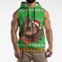Mali Christmas Sleeveless Hoodie with Hippo Santa Hat Snowflakes and Holiday Gift - Wonder Print Shop