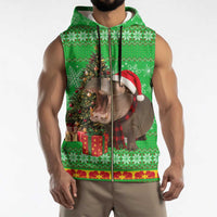Mali Christmas Sleeveless Zip Hoodie with Hippo Santa Hat Snowflakes and Holiday Gift - Wonder Print Shop