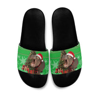 Mali Christmas Slide Sandals with Hippo Santa Hat Snowflakes and Holiday Gift - Wonder Print Shop