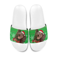 Mali Christmas Slide Sandals with Hippo Santa Hat Snowflakes and Holiday Gift - Wonder Print Shop
