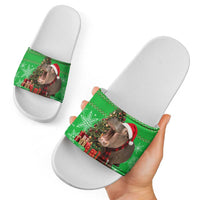 Mali Christmas Slide Sandals with Hippo Santa Hat Snowflakes and Holiday Gift - Wonder Print Shop