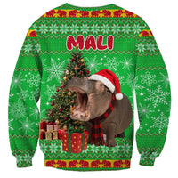 Mali Christmas Sweatshirt with Hippo Santa Hat Snowflakes and Holiday Gift - Wonder Print Shop