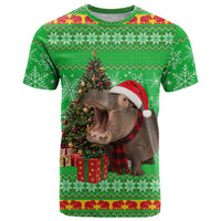Mali Christmas T Shirt with Hippo Santa Hat Snowflakes and Holiday Gift - Wonder Print Shop
