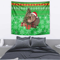 Mali Christmas Tapestry with Hippo Santa Hat Snowflakes and Holiday Gift - Wonder Print Shop