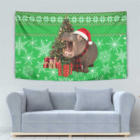 Mali Christmas Tapestry with Hippo Santa Hat Snowflakes and Holiday Gift - Wonder Print Shop