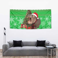 Mali Christmas Tapestry with Hippo Santa Hat Snowflakes and Holiday Gift - Wonder Print Shop
