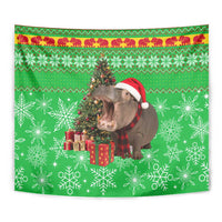 Mali Christmas Tapestry with Hippo Santa Hat Snowflakes and Holiday Gift - Wonder Print Shop