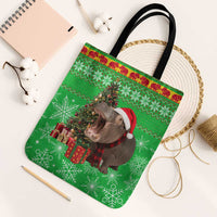 Mali Christmas Tote Bag with Hippo Santa Hat Snowflakes and Holiday Gift - Wonder Print Shop