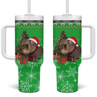 Mali Christmas Tumbler With Handle with Hippo Santa Hat Snowflakes and Holiday Gift - Wonder Print Shop