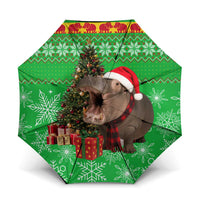 Mali Christmas Umbrella with Hippo Santa Hat Snowflakes and Holiday Gift - Wonder Print Shop