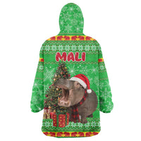 Mali Christmas Wearable Blanket Hoodie with Hippo Santa Hat Snowflakes and Holiday Gift - Wonder Print Shop