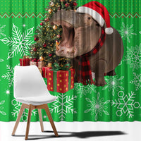 Mali Christmas Window Curtain with Hippo Santa Hat Snowflakes and Holiday Gift - Wonder Print Shop