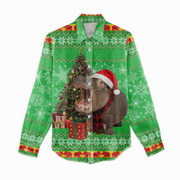 Mali Christmas Women Casual Shirt with Hippo Santa Hat Snowflakes and Holiday Gift - Wonder Print Shop