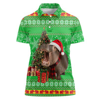 Mali Christmas Women Polo Shirt with Hippo Santa Hat Snowflakes and Holiday Gift - Wonder Print Shop