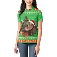 Mali Christmas Women Polo Shirt with Hippo Santa Hat Snowflakes and Holiday Gift - Wonder Print Shop