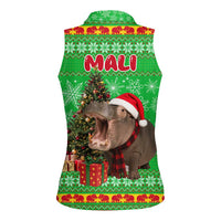 Mali Christmas Women Sleeveless Polo Shirt with Hippo Santa Hat Snowflakes and Holiday Gift - Wonder Print Shop