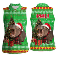 Mali Christmas Women Sleeveless Polo Shirt with Hippo Santa Hat Snowflakes and Holiday Gift - Wonder Print Shop