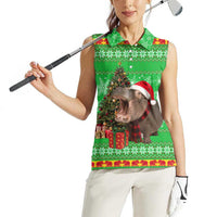 Mali Christmas Women Sleeveless Polo Shirt with Hippo Santa Hat Snowflakes and Holiday Gift - Wonder Print Shop