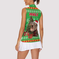 Mali Christmas Women Sleeveless Polo Shirt with Hippo Santa Hat Snowflakes and Holiday Gift - Wonder Print Shop