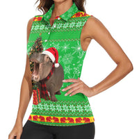 Mali Christmas Women Sleeveless Polo Shirt with Hippo Santa Hat Snowflakes and Holiday Gift - Wonder Print Shop
