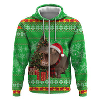 Mali Christmas Zip Hoodie with Hippo Santa Hat Snowflakes and Holiday Gift - Wonder Print Shop