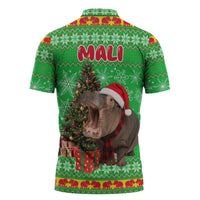 Mali Christmas Zipper Polo Shirt with Hippo Santa Hat Snowflakes and Holiday Gift - Wonder Print Shop