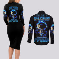 Yes I'm A Nice Person Skull Fire Couples Matching Long Sleeve Bodycon Dress and Long Sleeve Button Shirt - Wonder Print Shop