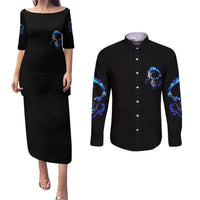 Yes I'm A Nice Person Skull Fire Couples Matching Puletasi Dress and Long Sleeve Button Shirt - Wonder Print Shop