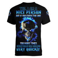 Yes I'm A Nice Person Skull Fire Women V Neck T Shirt - Wonder Print Shop