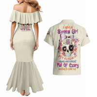 I Am A Sweet Girl Skull Couples Matching Mermaid Dress and Hawaiian Shirt - Wonder Print Shop