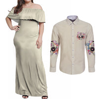 I Am A Sweet Girl Skull Couples Matching Off Shoulder Maxi Dress and Long Sleeve Button Shirt - Wonder Print Shop