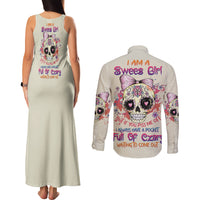 I Am A Sweet Girl Skull Couples Matching Tank Maxi Dress and Long Sleeve Button Shirt - Wonder Print Shop