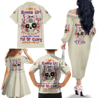 I Am A Sweet Girl Skull Family Matching Off Shoulder Long Sleeve Dress and Hawaiian Shirt - Wonder Print Shop