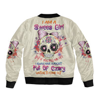 I Am A Sweet Girl Skull Sleeve Zip Bomber Jacket - Wonder Print Shop