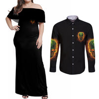 Your Demons Hide Under Your Bed Couples Matching Off Shoulder Maxi Dress and Long Sleeve Button Shirt - Wonder Print Shop