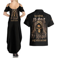 I'm Never Alone Skull Reaper Couples Matching Summer Maxi Dress and Hawaiian Shirt - Wonder Print Shop