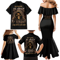 I'm Never Alone Skull Reaper Family Matching Mermaid Dress and Hawaiian Shirt - Wonder Print Shop
