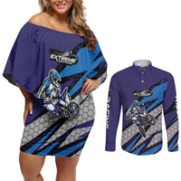 Custom Extreme Motocross Racing Couples Matching Off Shoulder Short Dress and Long Sleeve Button Shirt with Rider Graphic - Wonder Print Shop