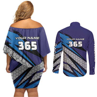 Custom Extreme Motocross Racing Couples Matching Off Shoulder Short Dress and Long Sleeve Button Shirt with Rider Graphic - Wonder Print Shop
