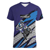Custom Extreme Motocross Racing Women V-Neck T-Shirt with Rider Graphic - Wonder Print Shop