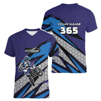 Custom Extreme Motocross Racing Women V-Neck T-Shirt with Rider Graphic - Wonder Print Shop