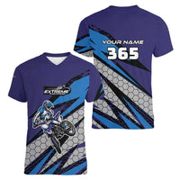 Custom Extreme Motocross Racing Women V-Neck T-Shirt with Rider Graphic - Wonder Print Shop